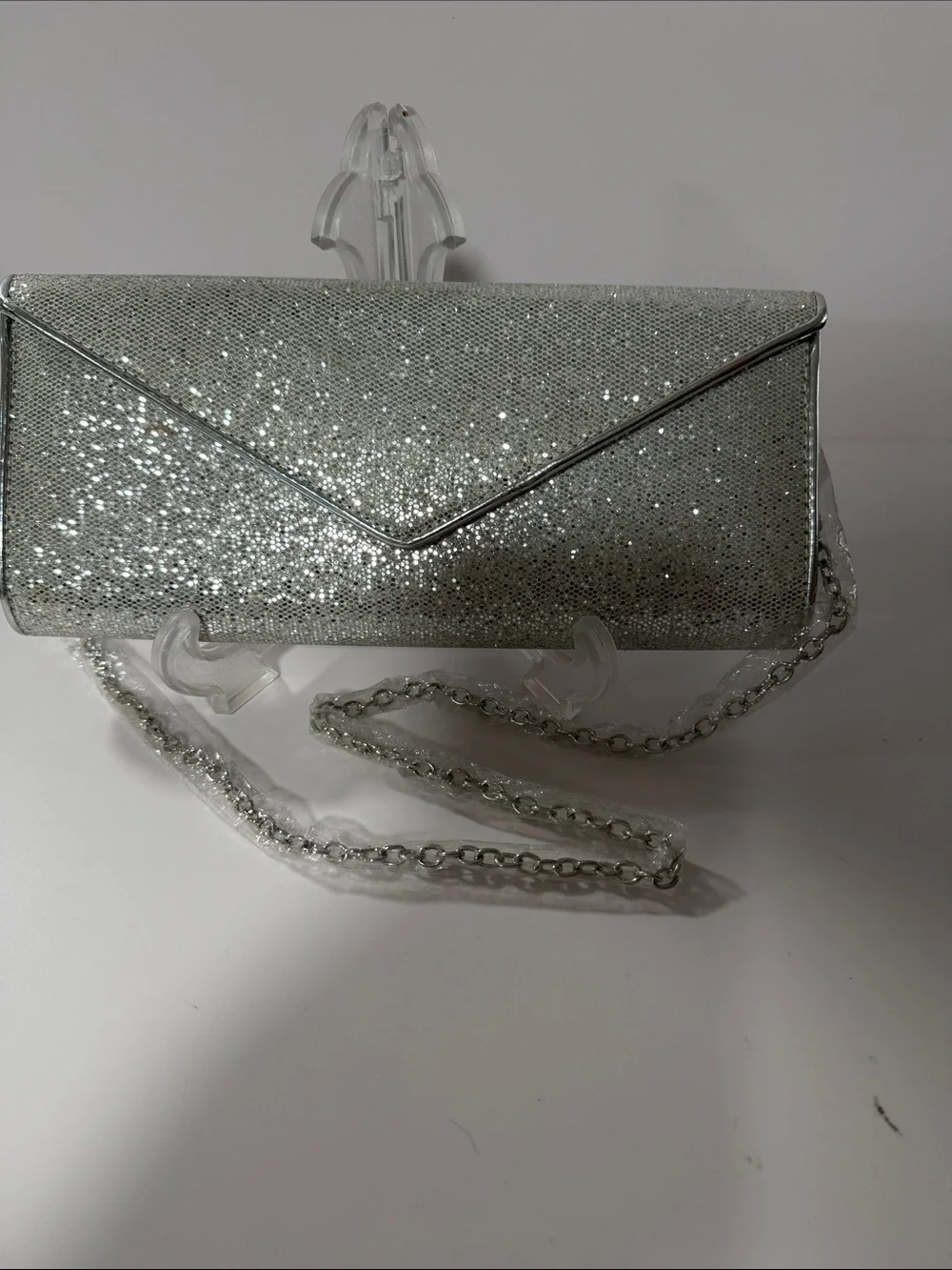 Aldo Silver Sparkle Envelope Clutch with Chain
